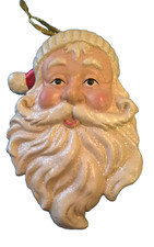 Vintage Christmas 11" Santa Head Wall Hang Hand Painted Paper Mache or Plaster