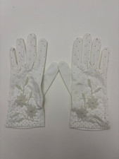 1950's White Cotton Beaded Floral Gloves Size 6.5 - NOS - 6-1/2