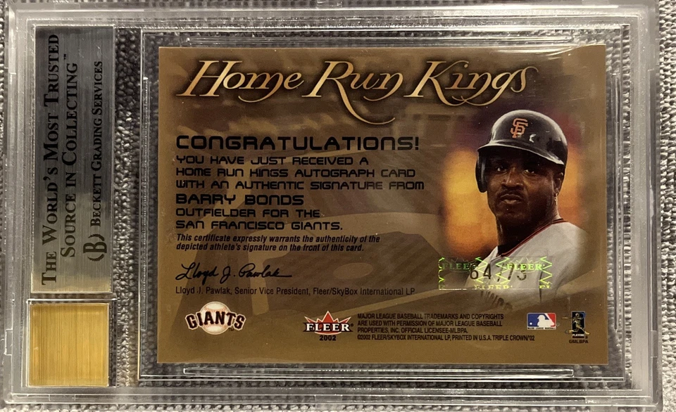 2002 Fleer Triple Crown Barry Bonds Home Run Kings Autographs 64/73 BGS 8.5 & 10 - Image 2 of 4