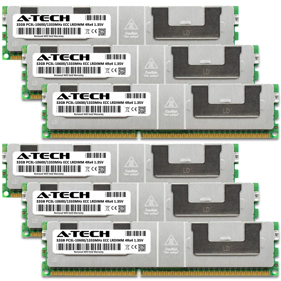 A-Tech 192GB 6x 32GB 4Rx4 PC3L-10600 DDR3 1333 MHz ECC LRDIMM Server Memory RAM - Image 2 of 4