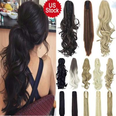 Wavy Curly Straight Real Claw Ponytail Clip In Hair Extensions Ponytail Natural
