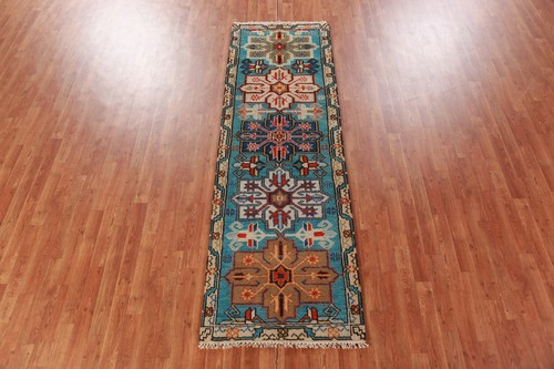 Auténtica alfombra kazaja hecha a mano diseño tradicional lana artesanía 3x8 pies - Imagen 13 de 16