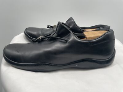 Prada Men's Black Leather Moc Elastic Strap Bunjee Cord Sneakers