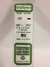 Evergreen Scale Models Styrene Strip .080in Thick 14in Long x .250in pkg(7) 169