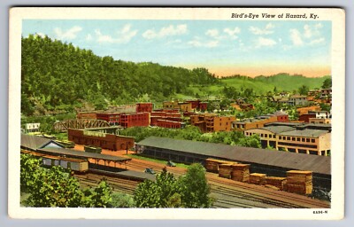 C.1920 HAZARD KY KENTUCKY TRAIN DEPOT BIRD'S EYE VIEW CT CURT TEICH Postcard P40