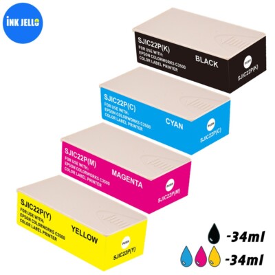 4 Tintenpatronen SJIC22P passend für Epson TM-C3500