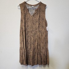 Old Navy Dress Large Leopard Spotted Tiered Split Vneck Summer Boho Festival New