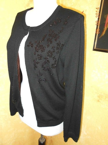 CHICO'S WOOL ARCRYLIC SILK BLACK BEADED CARDIGAN SWEATER SMALL BEAUTIFUL.... - Picture 2 of 6