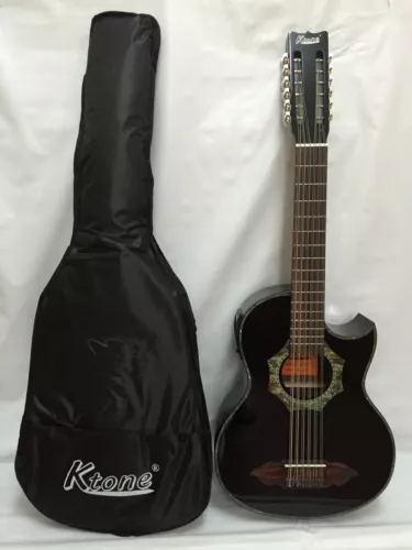 12 string Bajo Sexto Acoustic Electric Guitar Black, with Gig Bag