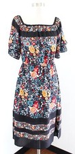 Ann Taylor Loft Black Colorful Floral On / Off Shoulder Peasant Dress Size S