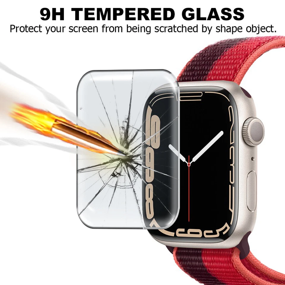 Fr Apple Watch Series 9 8 7 3D Edge Tempered Glass Full Screen Protector 41/45mm - Image 2 of 4