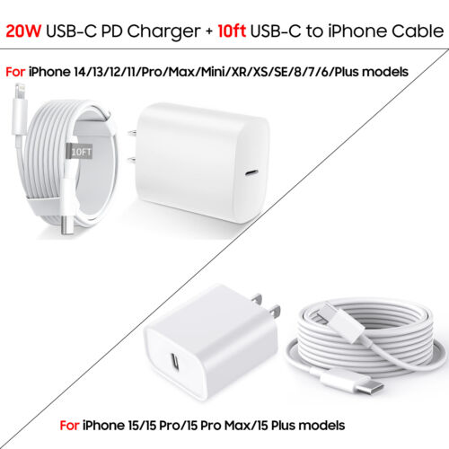 OEM Original iPhone 15 14 13 12 Pro Max Charger Cable 3/6/10ft 20W Power Adapter - Picture 15 of 19