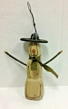 Snowman Frosty Christmas Vintage Antique Primitive Wood Ornament Green Scarf