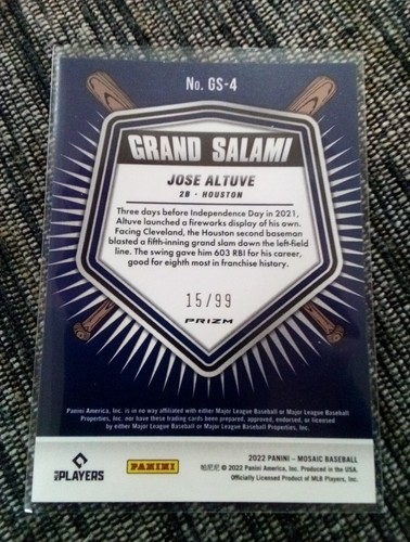 Jose Altuve 2022 Panini Mosaic Grand Salami Gold Prism #15/99 - Picture 2 of 2