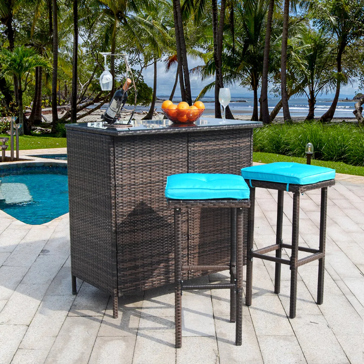 Patio bar set with stools hot sale