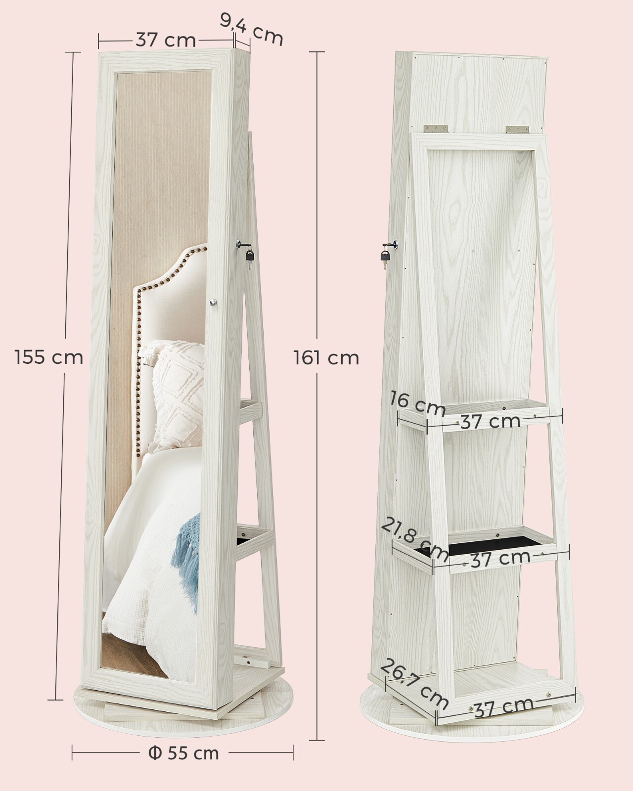 Songmics, 54x161cm, Schmuckschrank - Weiß (JBC62W) online kaufen  