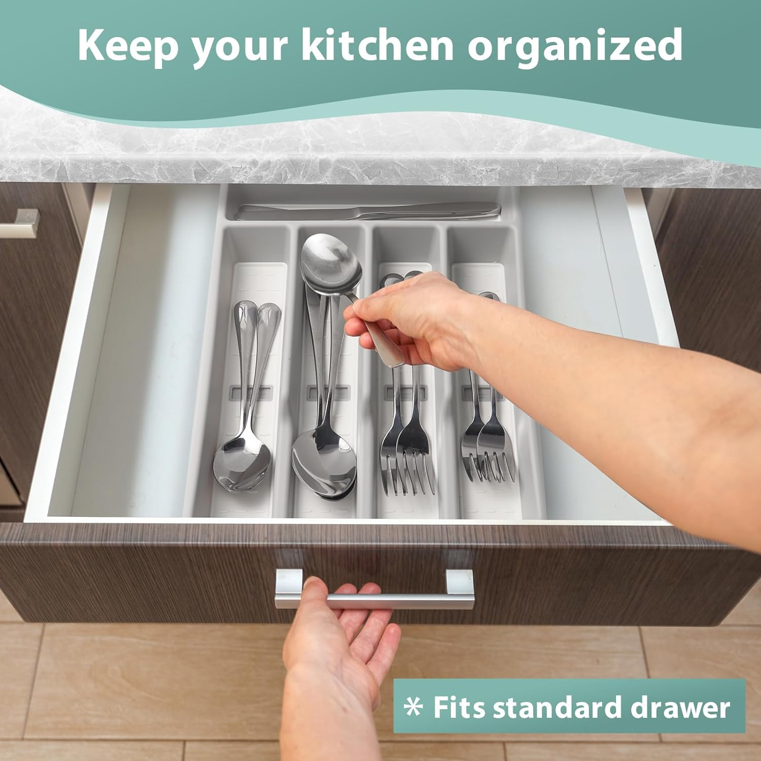 Silverware Tray Drawer Plastic Cutlery Tray Kitchen Drawer Organizer 5