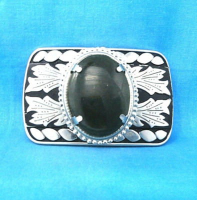Western Scroll Belt Buckle Dark Green Mount Cowboy Cowgirl Vintage 70s  .BMW275