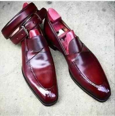 Handgefertigte Leder Burgunderrot Gedrehte Riemen Halbschuhe Elegant Schuhe für Männer, Mokassins