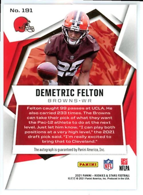 Demetric Felton 2021 Panini Rookies & Stars Blue # 191 RC Auto 65/75 Cleveland B - Image 2 of 2