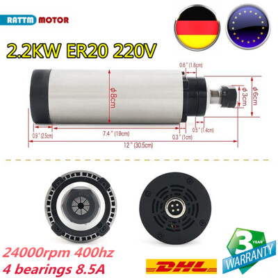 『Ger』2.2KW Spindel Luftgekühlte air spindle motor 4 bearings ER20 80mm 24000rpm