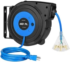 DEWENWILS 40 FT Retractable Extension Cord Reel 12AWG/3C SJTOW Cord 3 Outlets
