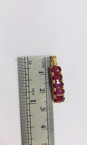 14K Solid Yellow Gold Cluster 5 Stone Band Pendant With Oval Ruby 1.90GM - Picture 5 of 9