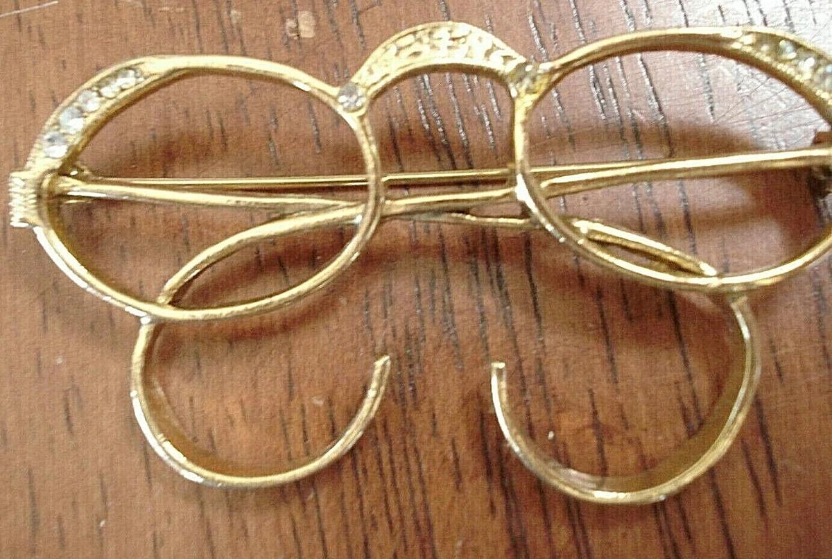 Vtg. 1928 jewelry Gold Plated Rhinestones Eyeglasses Pin