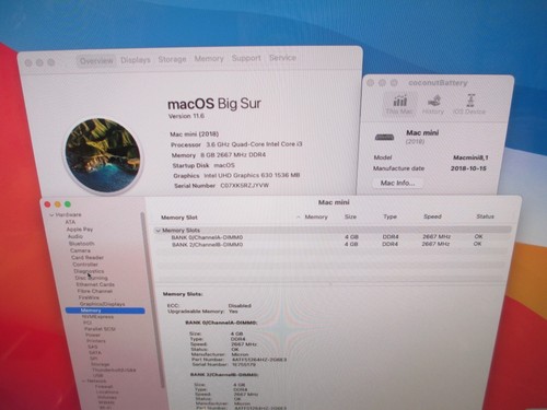  Apple Mac Mini A1993 2018 i3 3.6GHz 4 Core 8GB RAM 128GB SSD MacMini8,1 (59) - Afbeelding 5 van 14