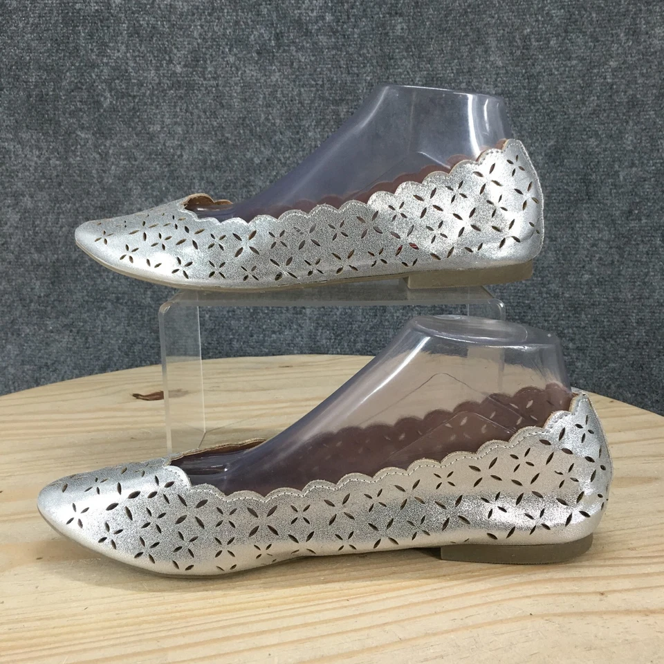 Unionbay Zapatos Mujer 10 M Ballet Pisos Plateados Festoneados Cómodos Informales Parte Superior Baja Foto 2 de 4