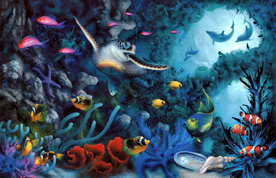 Colorful deep sea world Oil painting Wall art HD printed on canvas L1411
