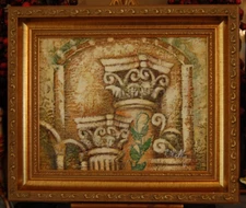 VTG ORIGINAL FRAMED OIL PAINTING OLD COLUMN'S ARCHITECTURAL SCENE BY R. KELLY #1