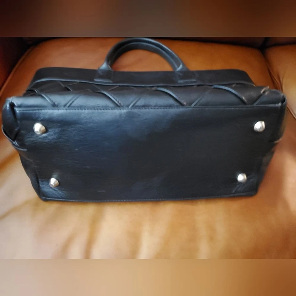 Bolso Pulicati Negro Italiano Cuero Bolso de Mano Cartera Sin Correa Bandolera LEER Foto 3 de 4