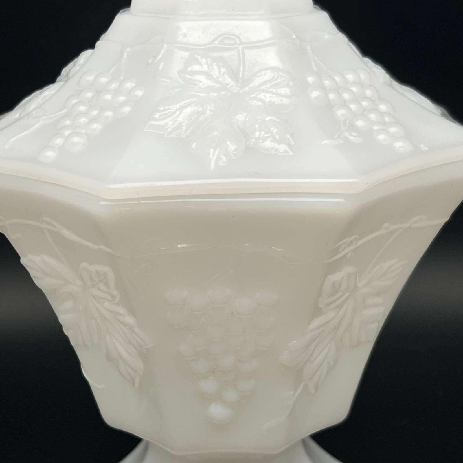 Vintage Anchor Hocking White Milk Glass Covered Candy Dish Grapevine Pattern