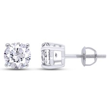 Solitaire Stud Earrings with Screw Back Round Cut Cubic Zirconia 10K Solid Gold