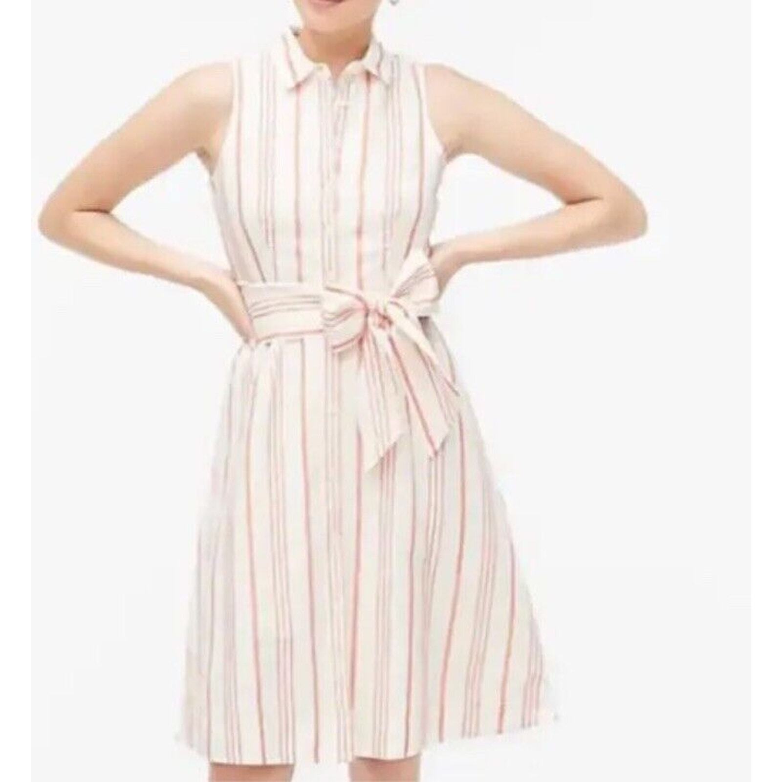 J. Crew Linen Candy Stripe Sleeveless Shirt Dress Women’s Size 4 White Red