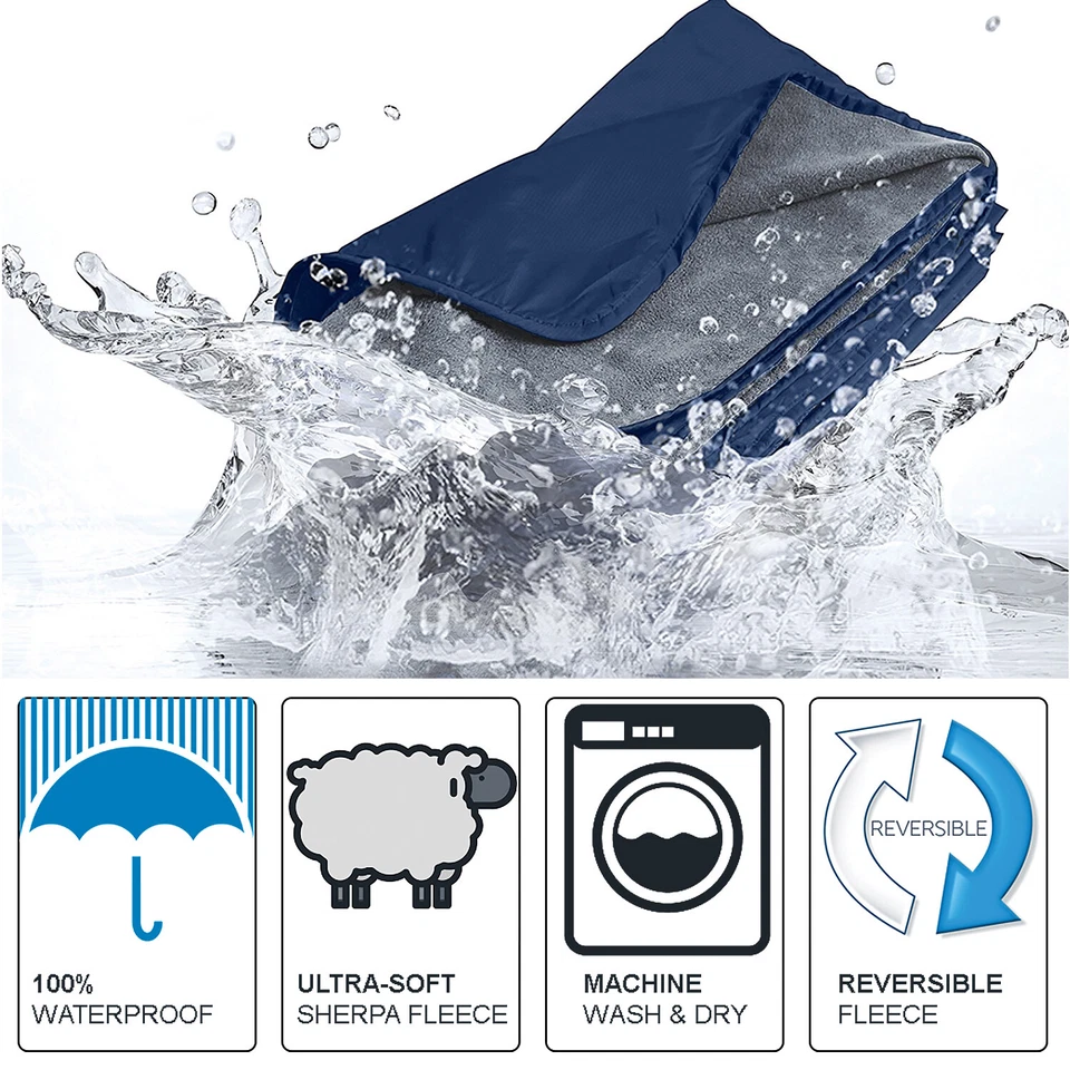 Waterproof Outdoor Blanket Sherpa Windproof Comfy Foldable Pet, 51''X 59'' Navy - Image 2 of 4