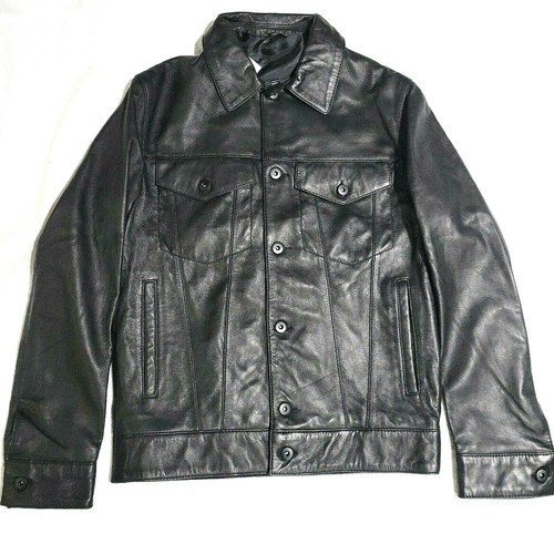 NEW ZARA LAMBSKIN LEATHER BLACK TRUCKER 