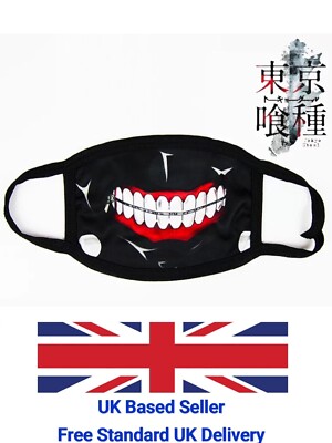 UK Verkäufer Japan Manga Tokyo Ghul Ken Kaneki Gesichtsmaske waschbar wiederverwendbar Baumwolle 