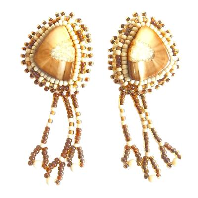 Jeri Tiger Eye & Seed Beads Native American Earrings Natural Leather Anthro