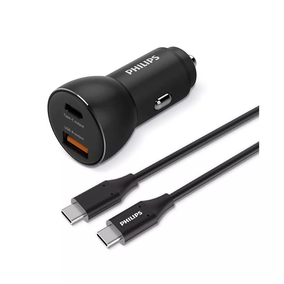 Philips 36W Fast Car Charger with Type-C Cable 2 Ports 1C 1A DLP2521C/00-image