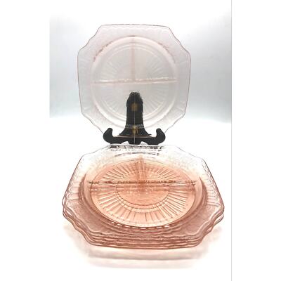 Four Gorgeous Pink Vintage Anchor Hocking Mayfair Divided Dinner Plate Flor