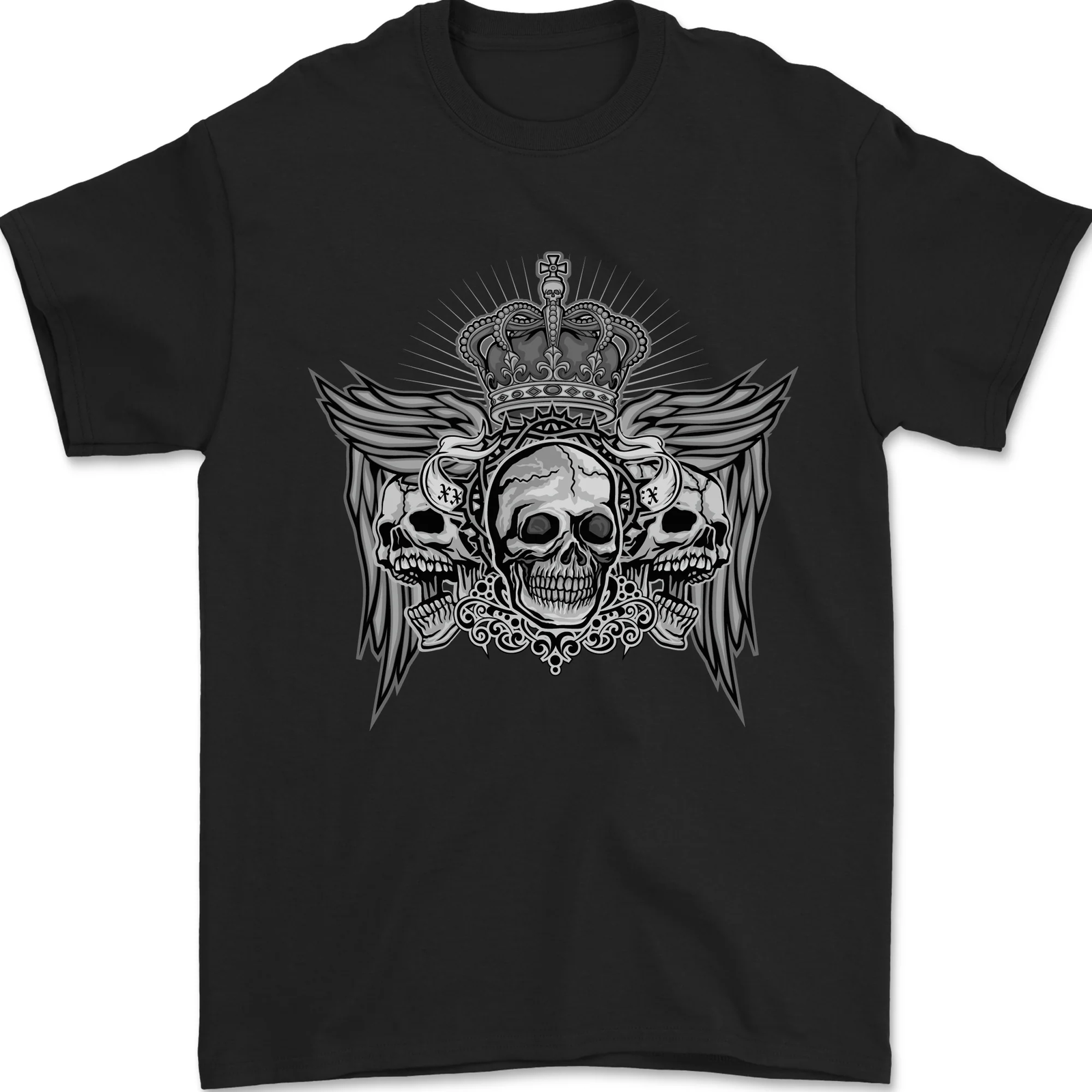 3 Skull Crown Mens T-Shirt 100% Cotton