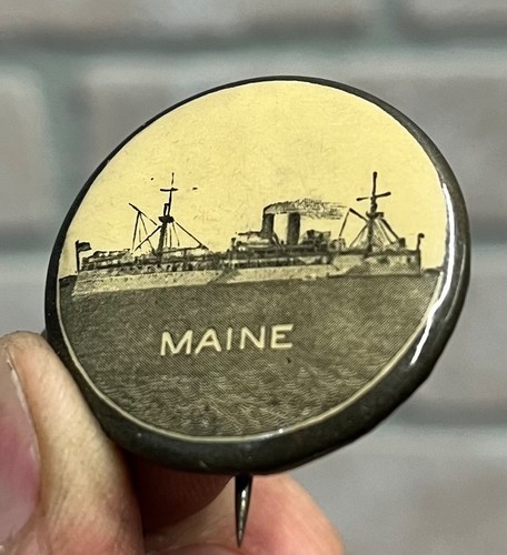 Remember the Maine Battleship Spanish American War Pin w/ Backpaper Span-Am 1898