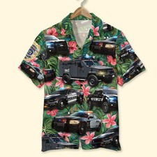 Personalized Police Vehicles Hawaiian Shirt Custom Police Badge Gift For Him