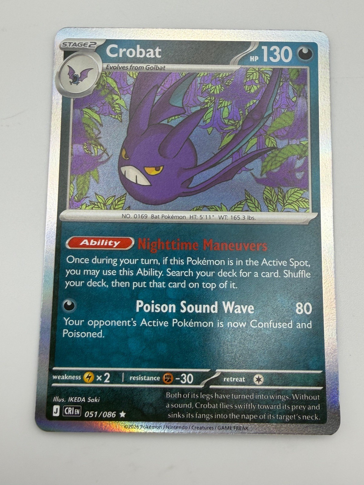 Pokemon TCG Card Chaos Rising 051/086 Crobat Holo Rare