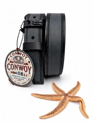 Ceinture régulière homme Conwoy en cuir de buffle bleu marine 125 cm 50 en... - Photo 1/4
