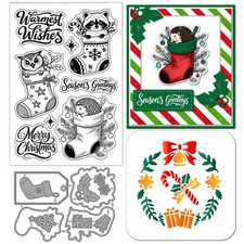 GLOBLELAND Christmas Stocking Animals Clear Silicone Stamp Metal 160x110mm