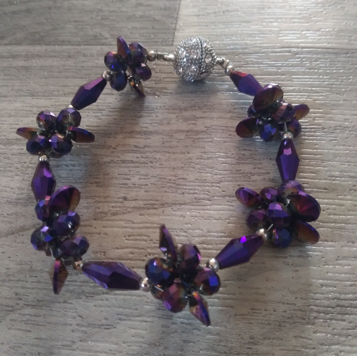 Vintage Floral Purple Beaded Bracelet 3D Statement Fashion Jewelry
