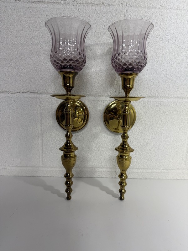 2 Vintage Brass Wall Sconces With Ornate Detailing Made In India Glass Globe Inc